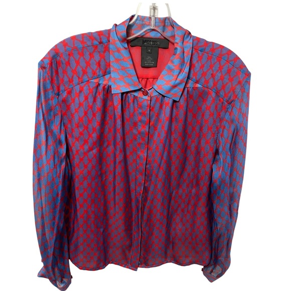 MISS WU Jason Wu red blue geometric silk top blouse lightweight size 10 - Picture 1 of 16